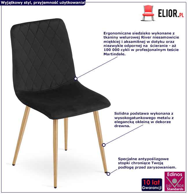 Czarne krzesło metalowe welurowe do salonu Orinos 3X