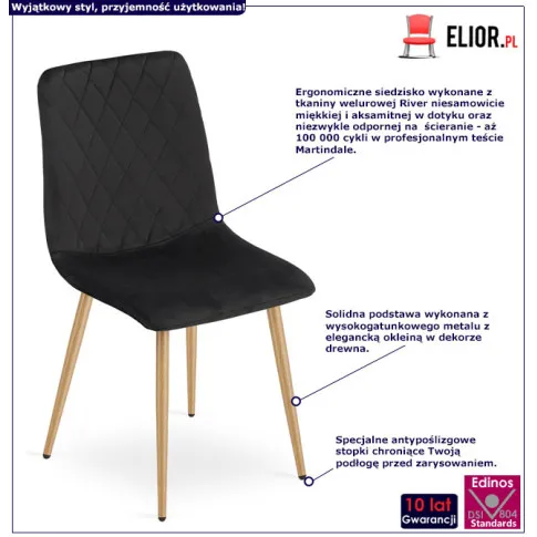 Czarne welurowe krzesło tapicerowane do stołu Orinos 3X