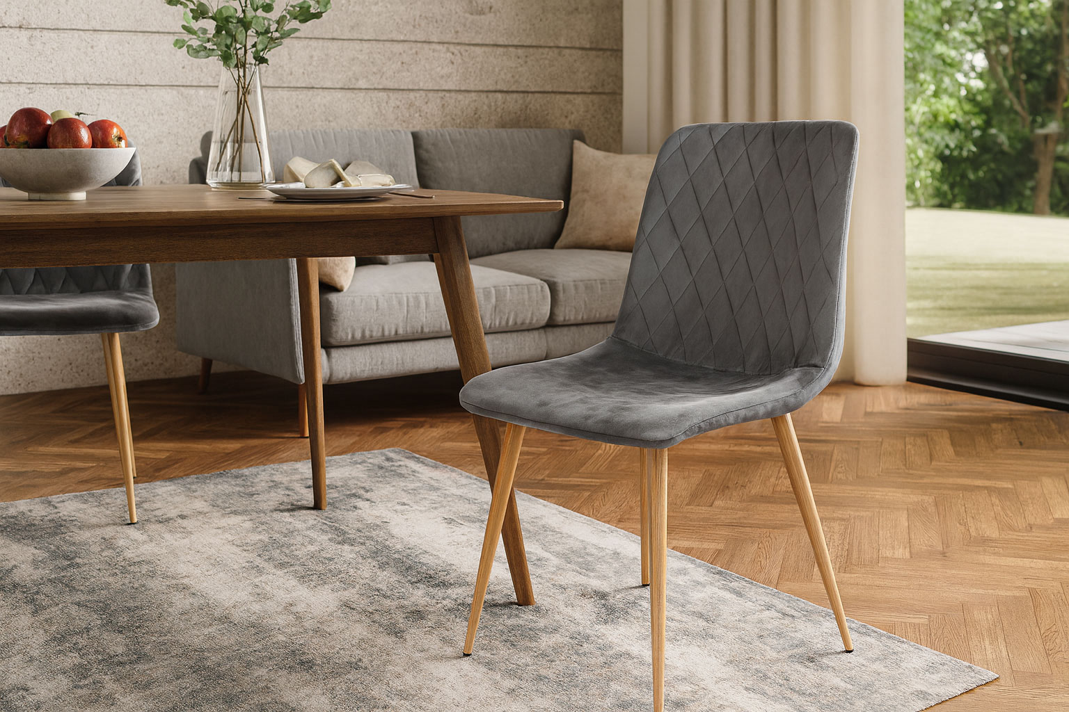 Wnętrze z ciemnoszarym krzesłem metalowym Orinos 3S