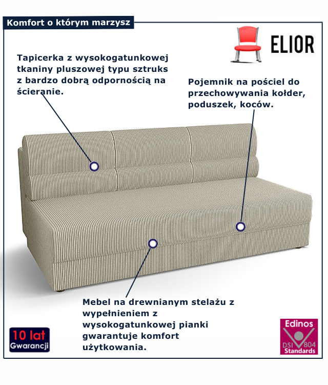 Tapicerowana rozkładana sofa w kolorze beżowym Almoria