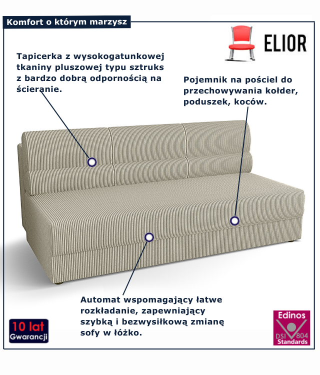 Tapicerowana rozkładana sofa w kolorze beżowym Almoria