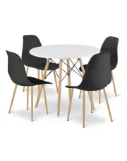 Biały stół z 4 czarnnymi krzesłami - Duto 4X w sklepie Edinos.pl