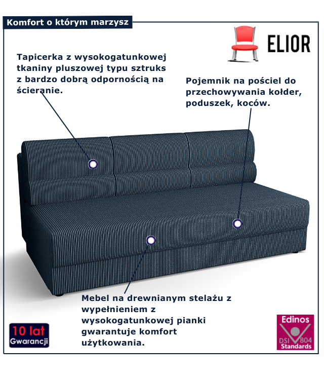 Tapicerowana rozkładana sofa w kolorze granatowym Aurevo