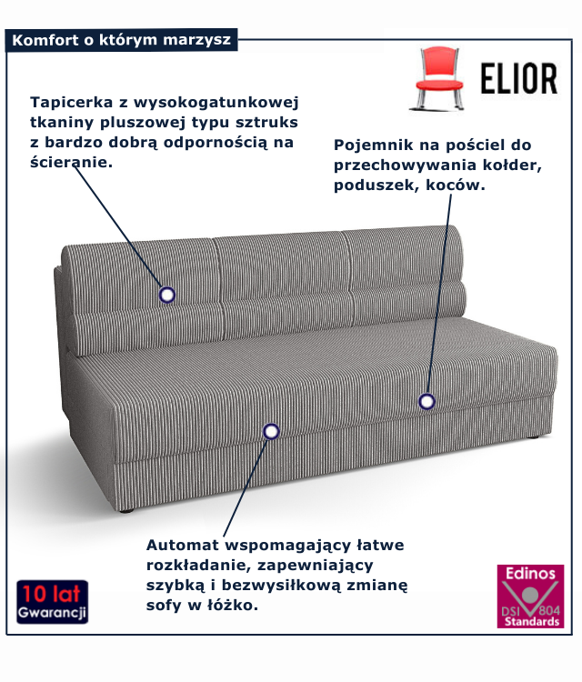 Tapicerowana rozkładana sofa w kolorze szarym Aurevo