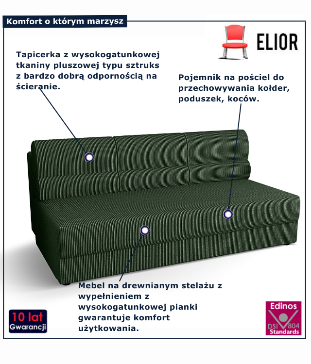 Tapicerowana rozkładana sofa w kolorze zielonym Aurevo