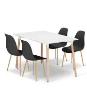 Biały stół z krzesłami na bukowych nogach - Melano 4X w sklepie Edinos.pl