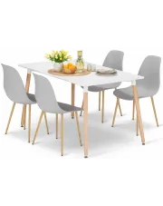 Biały stół + 4 szare krzesła na bukowych nogach - Melano 4X w sklepie Edinos.pl