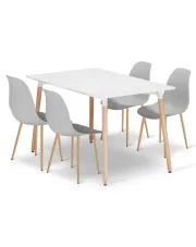 Biały stół + 4 szare krzesła na bukowych nogach - Melano 4X w sklepie Edinos.pl