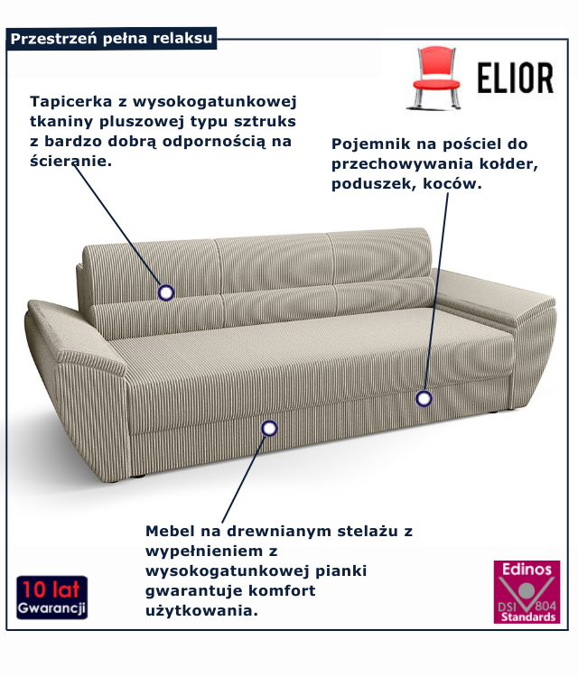 Tapicerowana rozkładana sofa beżowa Cortero