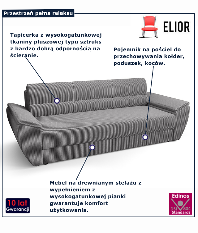Tapicerowana rozkładana sofa musztardowa Cortero