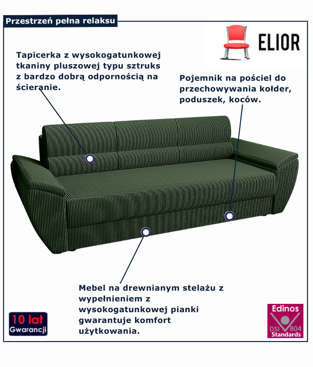 Tapicerowana rozkładana sofa Cortero zielona