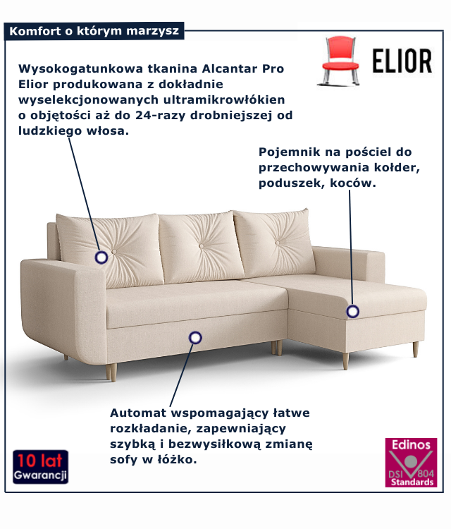 Tapicerowana rozkładana sofa w kolorze beżowym Neravo