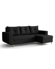 Czarny rozkładany narożnik z funkcją spania - Neravo 4X w sklepie Edinos.pl