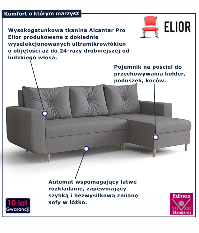 Tapicerowana rozkładana sofa w kolorze szarym Neravo