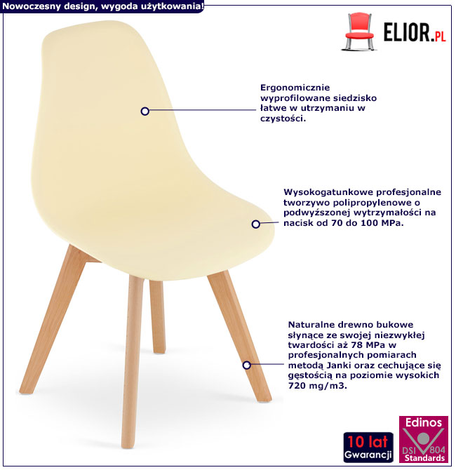 Kremowe krzesło skandynawskie na drewnianych nogach Pipi 4X