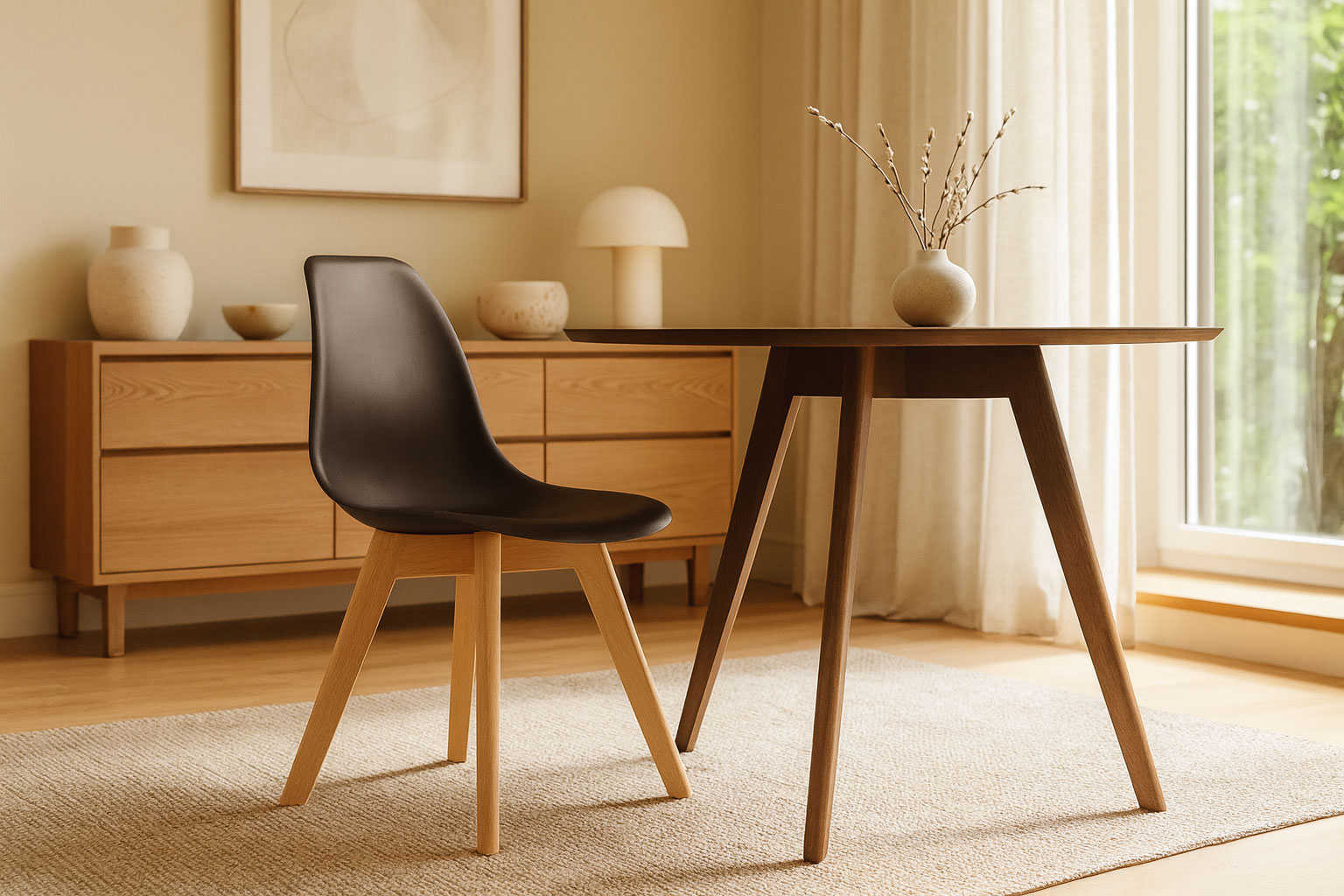 Salon z brązowym krzesłem Pipi 4X