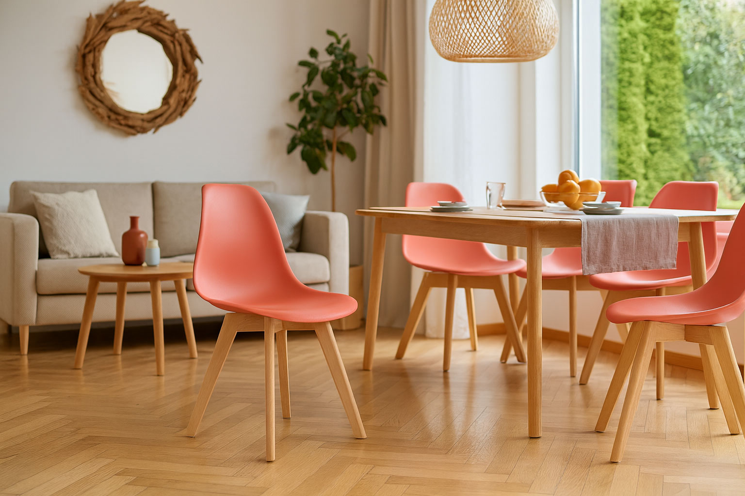 Przykładowa aranżacja z pomarańczowym krzesłem Pipi 4X