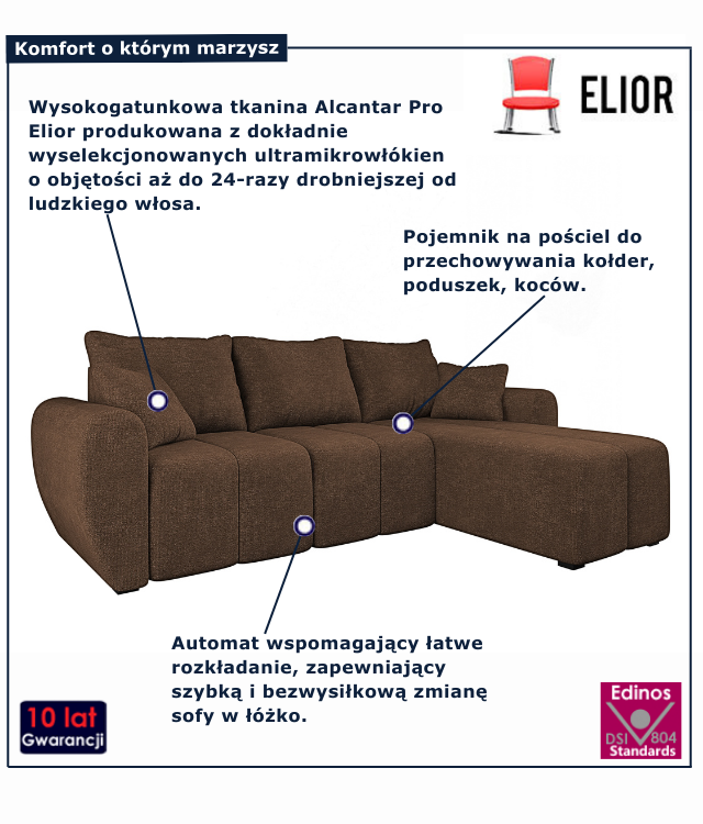 Tapicerowana rozkładana sofa w kolorze brązowym Molveno