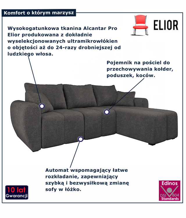 Tapicerowana rozkładana sofa w kolorze ciemnoszarym Molveno
