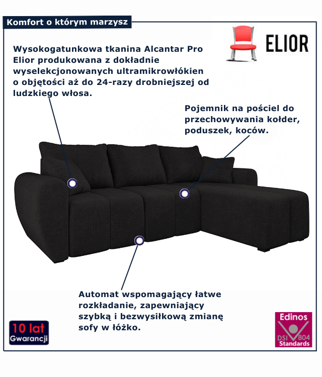 Tapicerowana rozkładana sofa w kolorze czarnym Molveno
