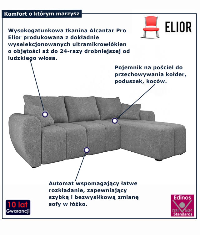Tapicerowana rozkładana sofa w kolorze szarym Molveno