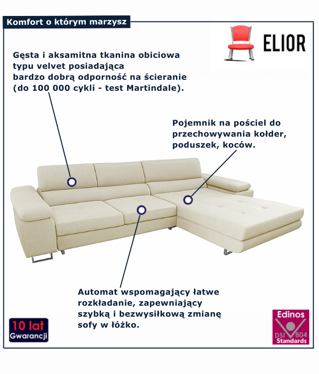 Tapicerowana rozkładana sofa w kolorze beżowym Grenvo