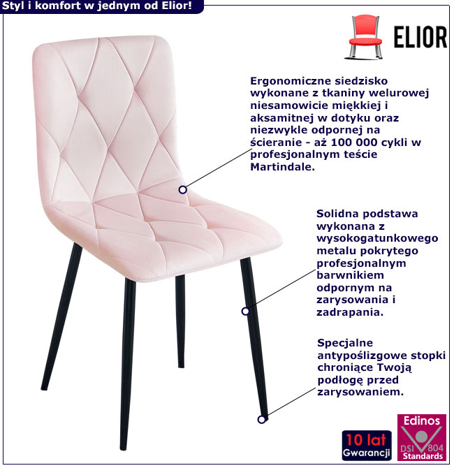 Jasnoróżowe pikowane krzesło do salonu Rexon