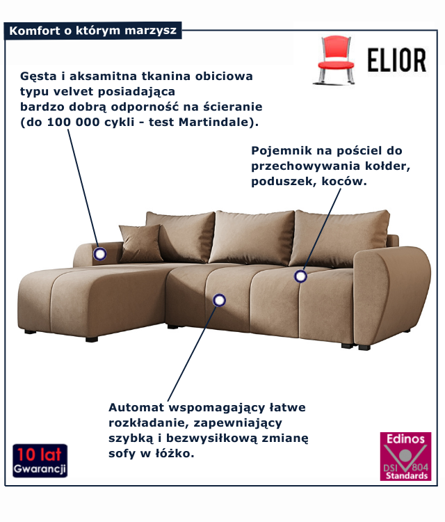 Beżowy narożnik z funkcją spania Velmores 4X