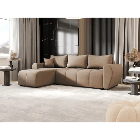 Wizualizacja wnętrza z beżowym narożnikiem Velmores 4x