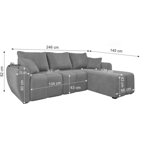Wymiary narożnika rozkładanego Velmores