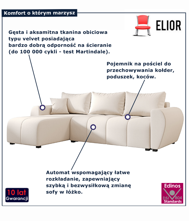 Kremowy narożnik z funkcją spania Velmores 4X