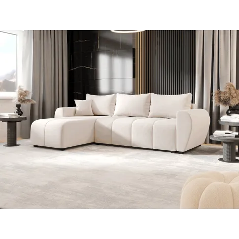 Wizualizacja wnętrza z kremowym narożnikiem Velmores 4x