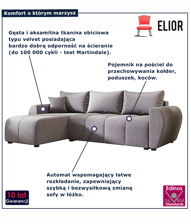 Narożnik z funkcją spania w kolorze szarym Velmores 4X