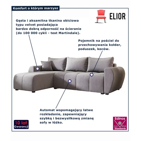 Szary narożnik z pojemnikiem Velmores 4X