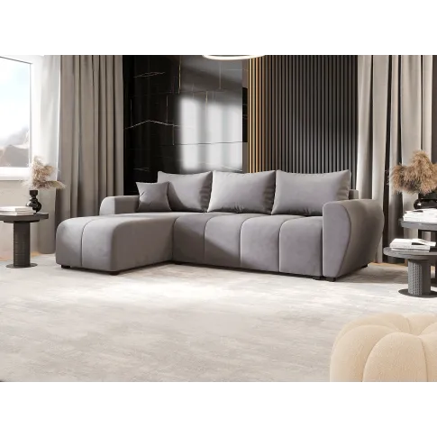 Wizualizacja wnętrza z szarym narożnikiem Velmores 4x