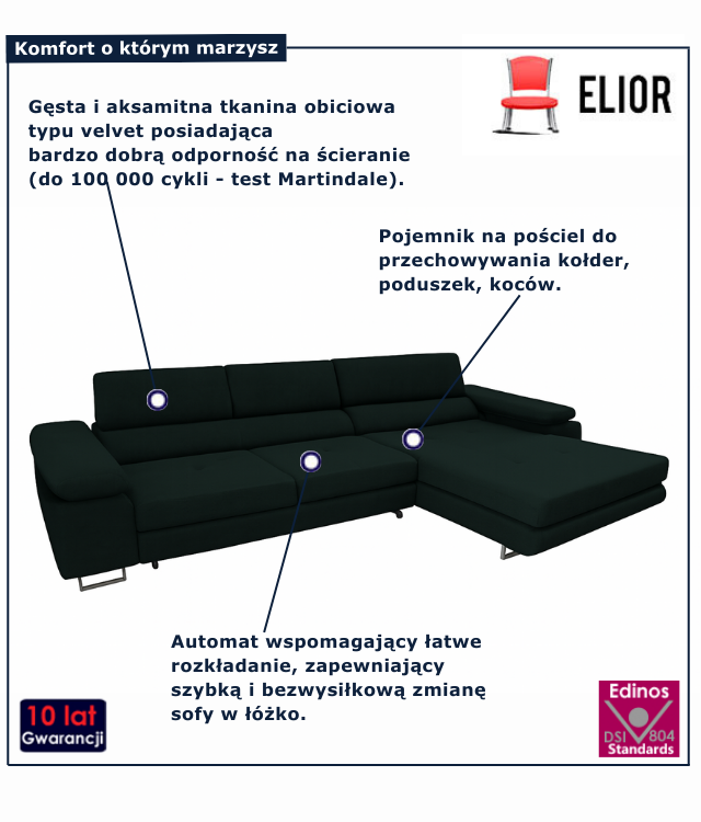 Tapicerowana rozkładana sofa w kolorze ciemnozielonym Grenvo