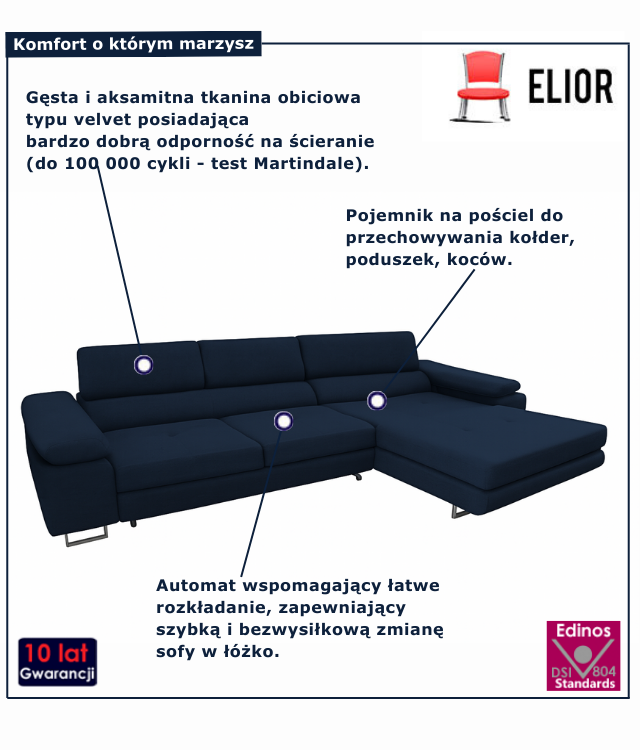 Tapicerowana rozkładana sofa w kolorze granatowym Grenvo
