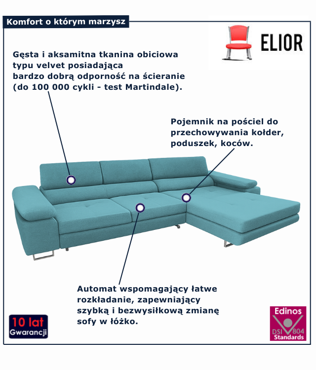 Tapicerowana rozkładana sofa w kolorze niebieskim Grenvo