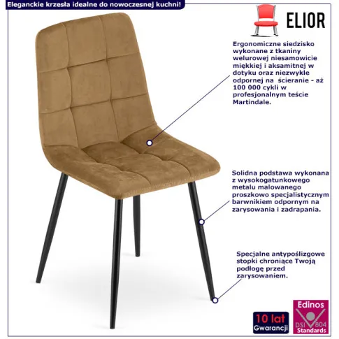 brazowe krzeslo welurowe z czarnymi nogami besti 4x