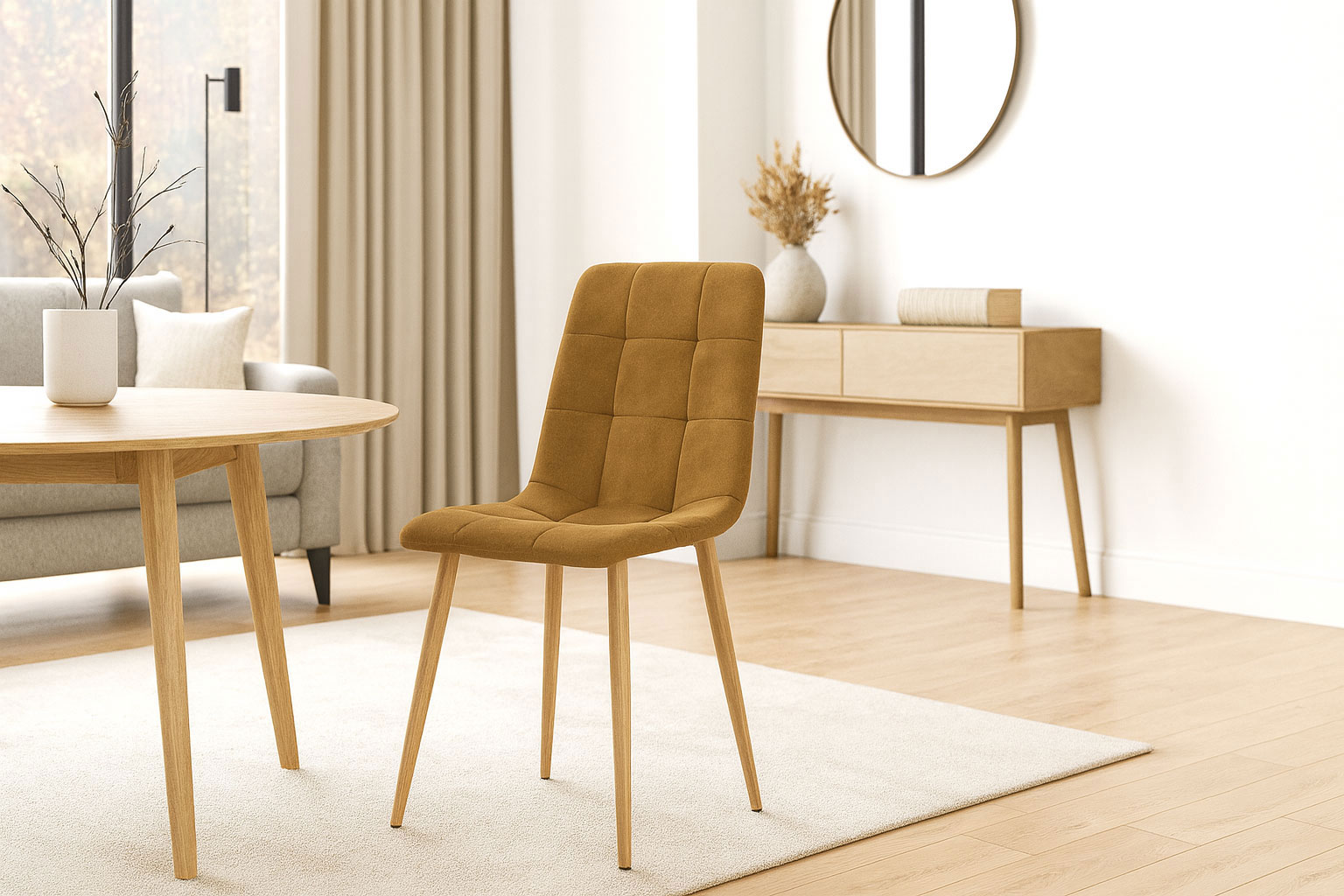 Przykładowa aranżacja z wykorzystaniem brązowego krzesła pikowanego Besti 3X