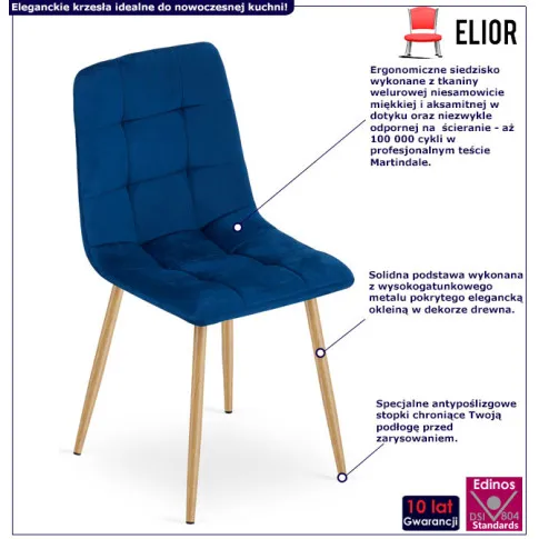 Granatowe krzesło welurowe do salonu nowoczesnego Besti 3X