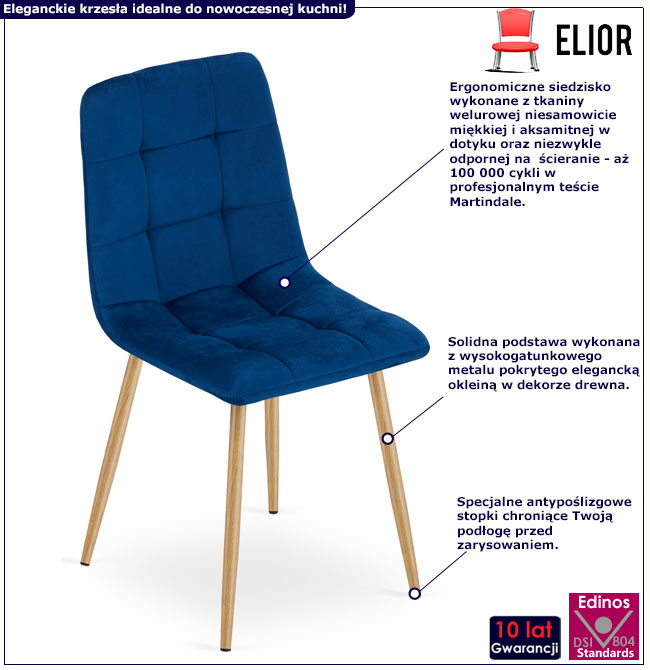 Granatowe welurowe krzesło z zestawu krzeseł Besti 3S