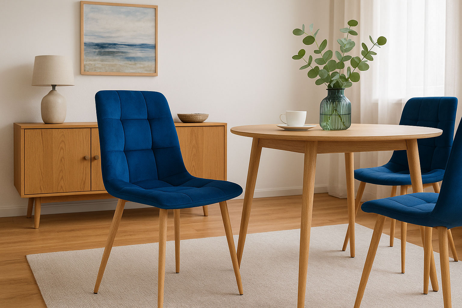 Salon z granatowym kompletem krzeseł Besti 3S