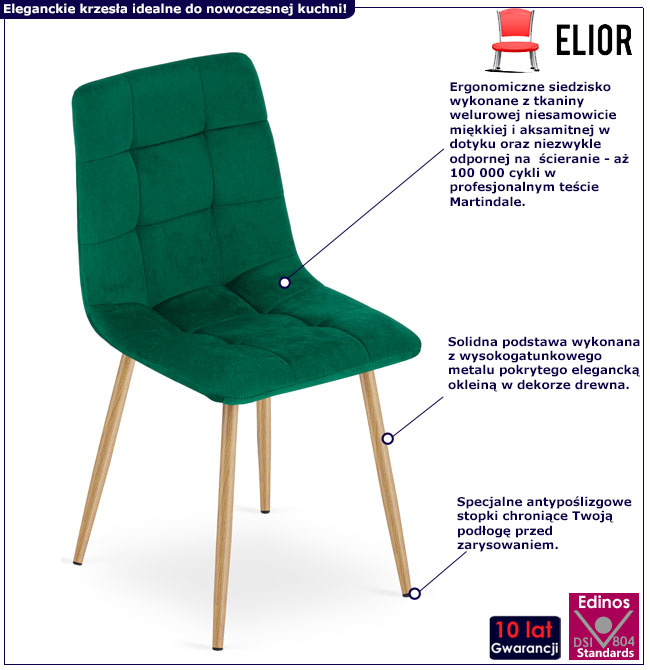 Ciemnozielone tapicerowane welurem krzesło metalowe Besti 3X