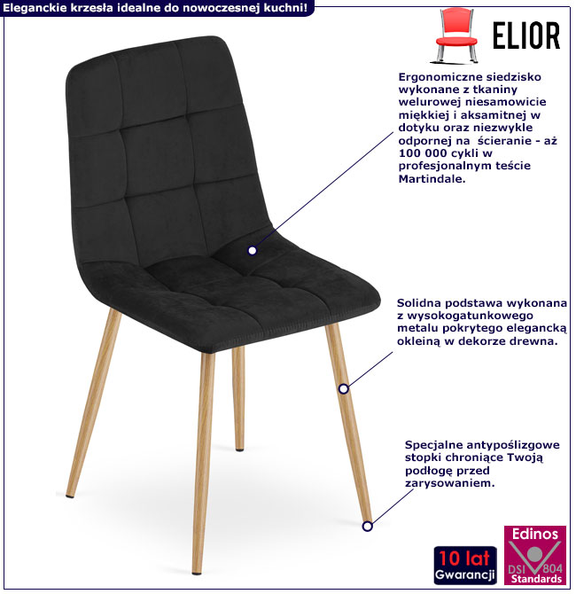 Czarne tapicerowane welurem krzesło metalowe Besti 3X