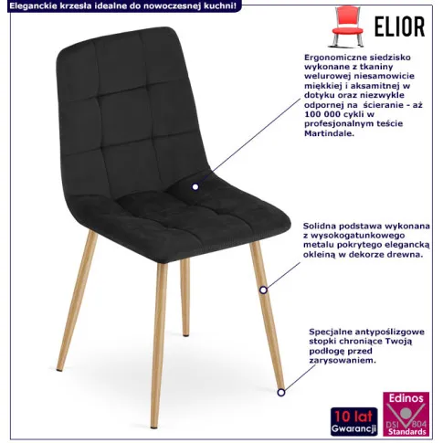 Czarne aksamitne krzesło welurowe z zestawu Besti 3S