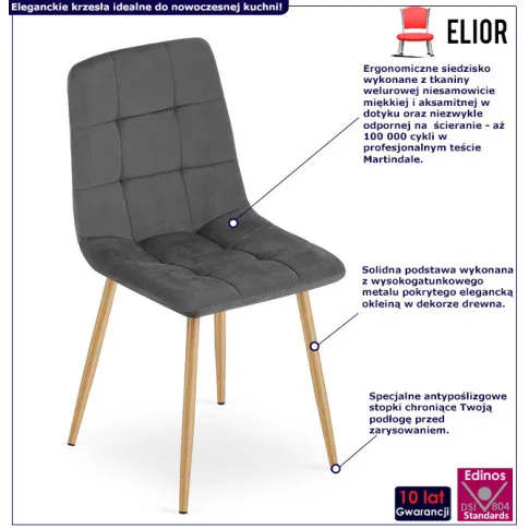 Ciemnoszare krzesło welurowe pikowane do stołu Besti 3X