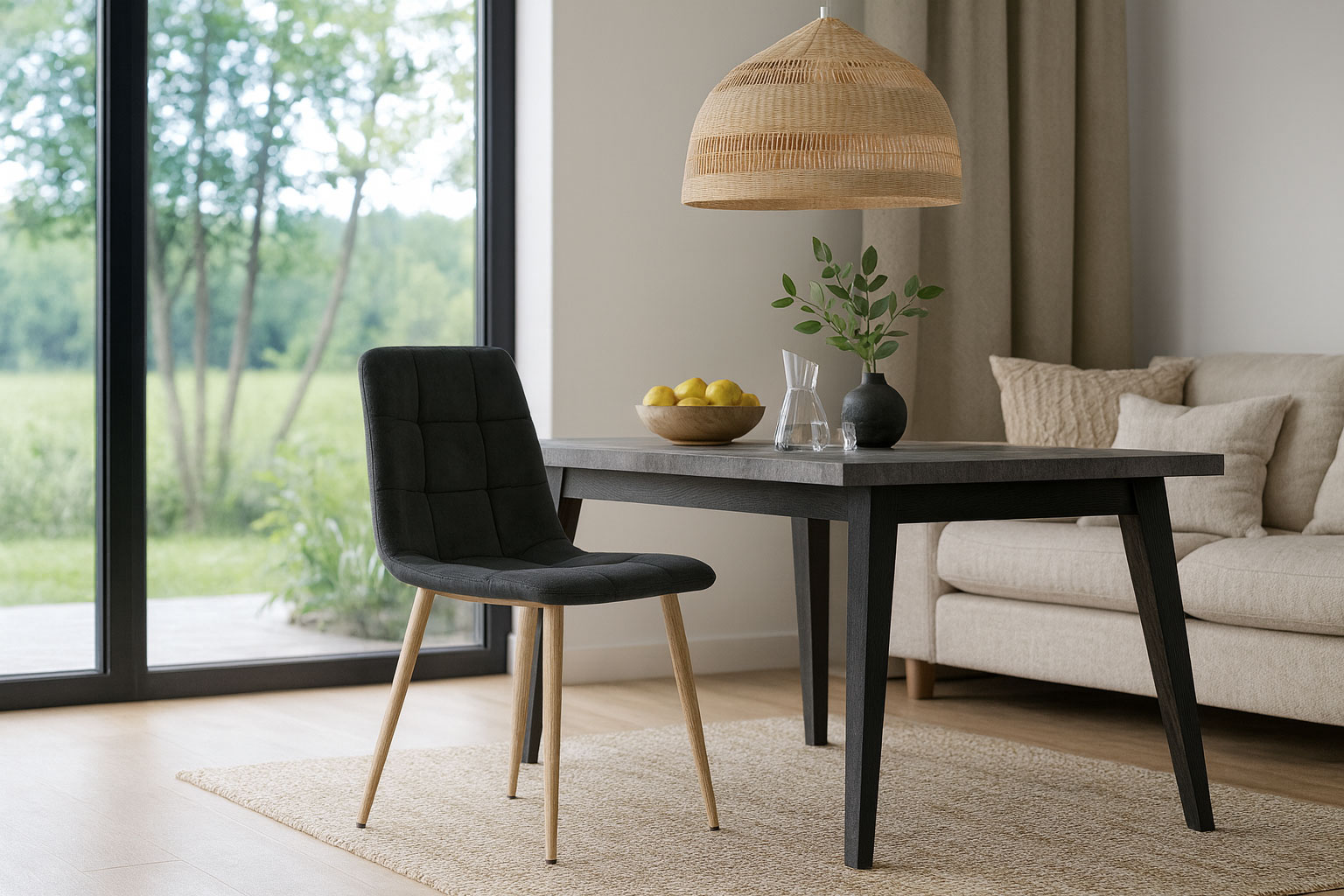 Wnętrze z ciemnoszarym krzesłem pikowanym Besti 3X