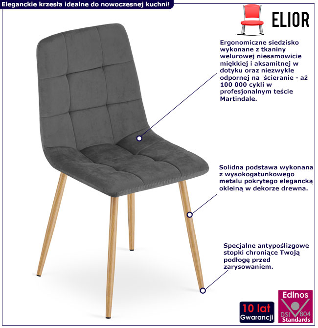 Ciemnoszare aksamitne krzesło z kompletu Besti 3S