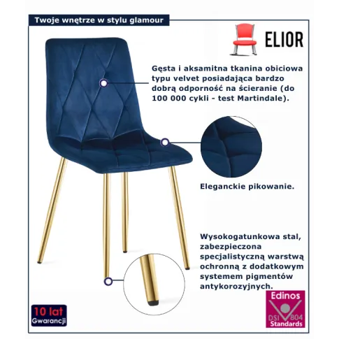 Granatowe aksamitne krzesło tapicerowane Zeloti